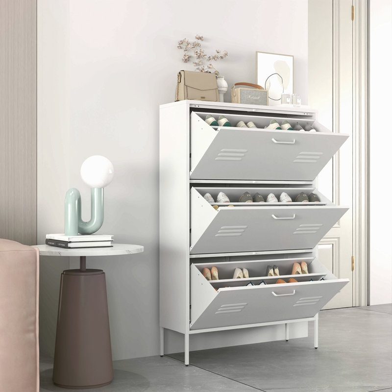 Armoire à chaussures avec 3 tiroirs rabattables, armoire à chaussures autoportante avec cadre en métal pour le vestibule, le couloir et le vestibule