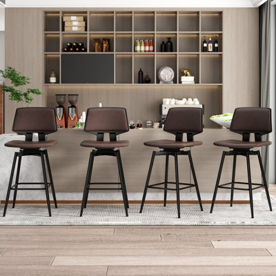 Swivel Bar Stools Set Of 4, Upholstered Chairs With Ergonomic Backrest & Footrest Counter Height For Kitchen Island & Home Bar