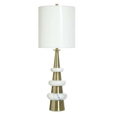Wichern Table Lamp - Brass Finish on Metal Body with White Marble Detail - Hardback Shade