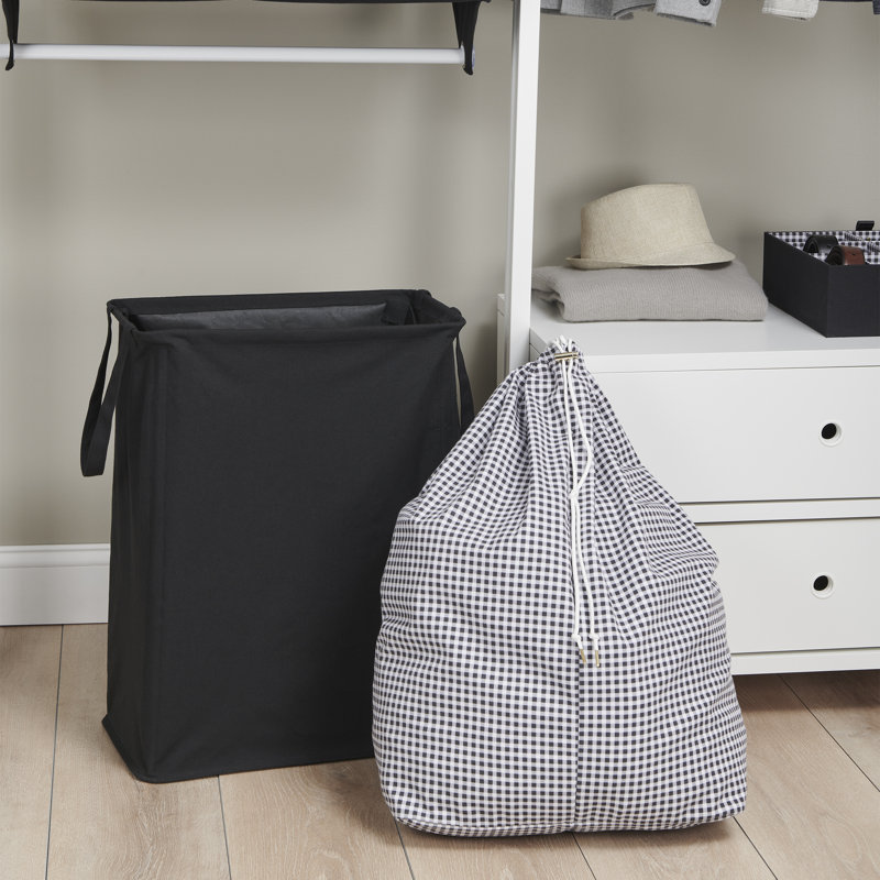 Martha Stewart Essential Home Decorative Collapsible Lightweight Space Saving Hamper with Removable Laundry Bag, Black