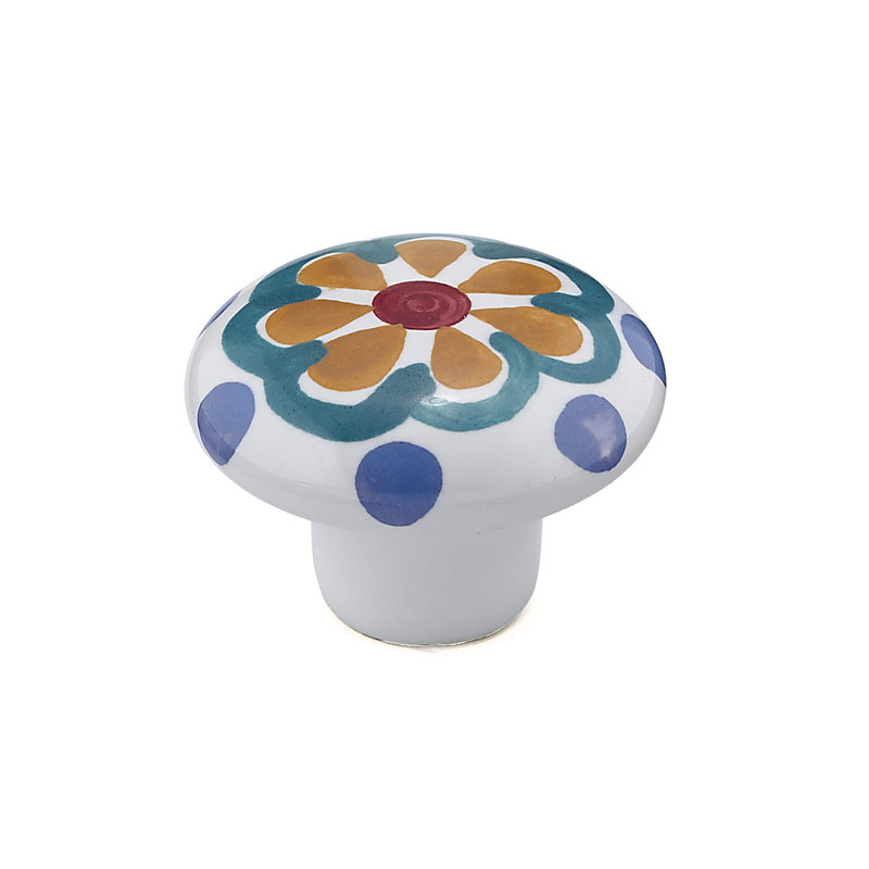 Expression 1 7/16" Diameter Mushroom Knob, Orange Flower