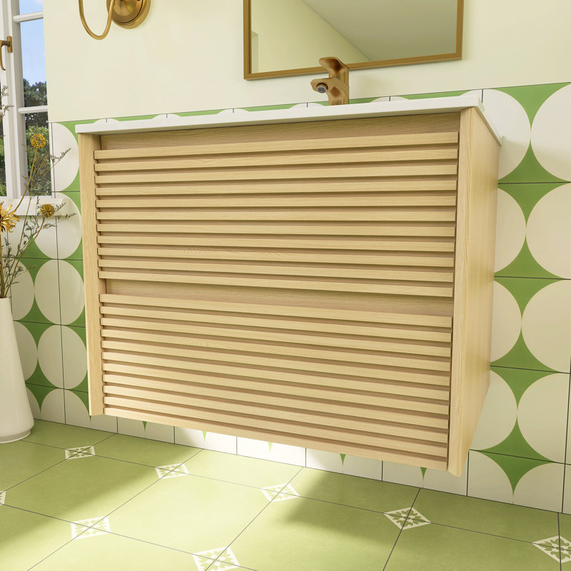 Meuble-lavabo mural 24 po avec comptoir en céramique, Brun, 24"