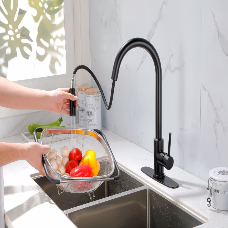 Kitchen Faucet With Pull Down Sprayer, Matt Black