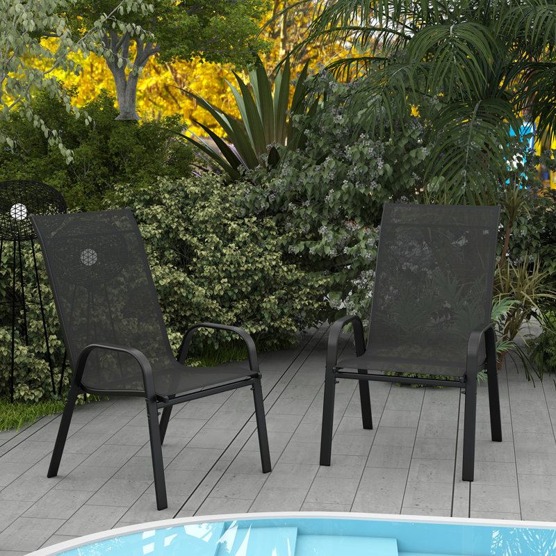 Ensemble de 4 chaises de patio, tissu extérieur en polyester et structure en métal, Black