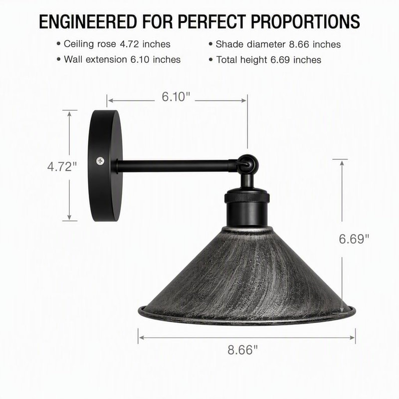 Industrial Adjustable Wall Sconce with Conical Shade, Brushed Silver