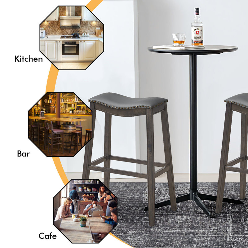 Upholstered Counter Stool with Solid Wood Frame, Brown