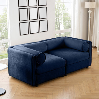 Stylish Blue Chenille 2-Seater Sofa with Storage Seat,Cylindrical Backrest and Armrests,Modern Fabric Loveseat Featuring Hidden Storage Space