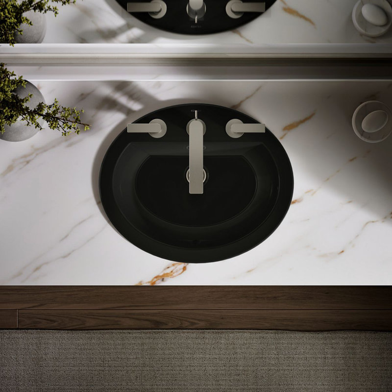 Bryant Ceramic Oval Drop-In Bathroom Sink with Overflow, Black Black, 8" Centers