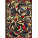 Colorful Antique Artistic American Folk Art Crazy Quilt Pattern Hooked Rug