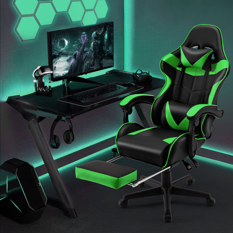 Soontrans Gaming Chair with Footrest High Back Office Chair with Headrest&Massage Lumbar Support Swivel Ergonomic Gaming Chair for Adults, Green
