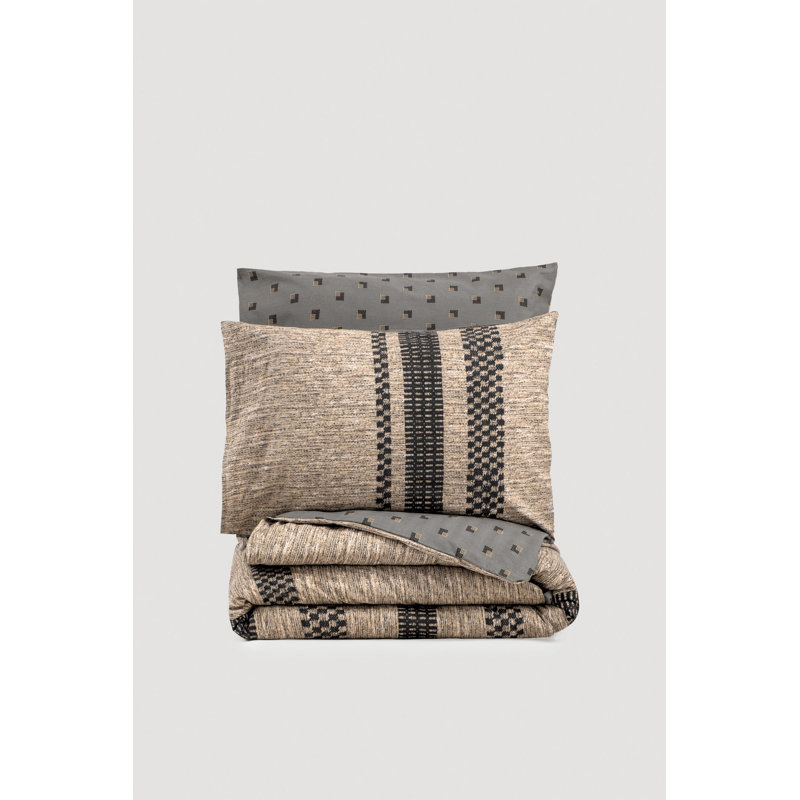 Premium Cotton Ranforce Single Quilt Cover Set, Brown/Black/Grey | Includes 63 x 87 Duvet Cover, 63 x 94 Flat Sheet & 20 x 28 Pillowcase | 145 Thread Count, Pigment Printed, Machine Washable, Stylish & Durable Design