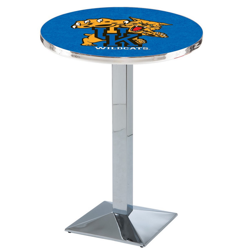 Round Metal Base Dining Table, Chrome, University of Kentucky - Cat Logo