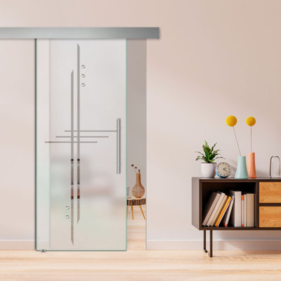 Porte de grange coulissante en verre l 30 po x H 84 po Alu100 (semi-privée)
