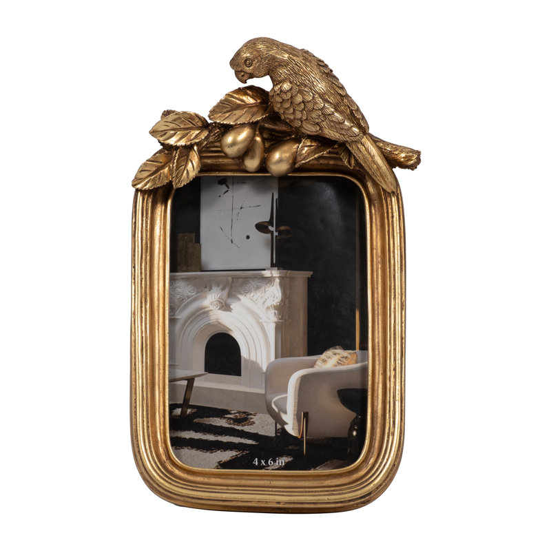 Cadre décoratif avec dessus d'oiseau - Cadre photo moderne pour décoration de hall d'entrée ou de console - 8,5 po, doré
