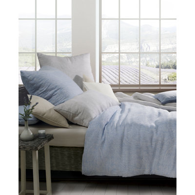 Halbleinen Provence Cotton Blend, Linen Solid Colour Duvet Cover Set with Pillow Shams
