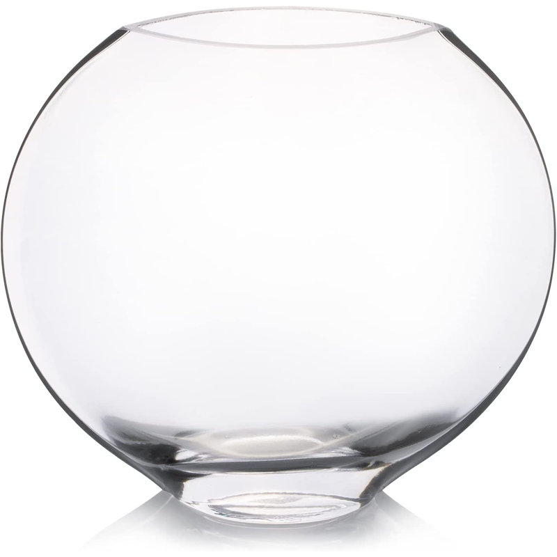 Unique Oval Glass Vase, 8" H x 8.5" W x 4" D