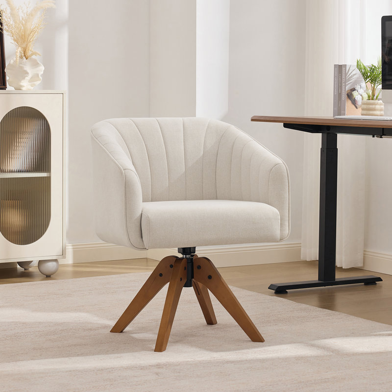Fauteuil de bureau pivotant en chenille moderne avec base en bois , Beige