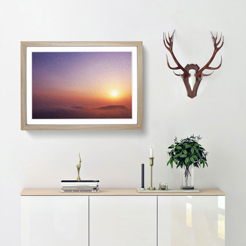 Sunrise Above the Mountains - Picture Frame Painting Print, 27cm H x 36cm W x 2cm D, Oak Framed