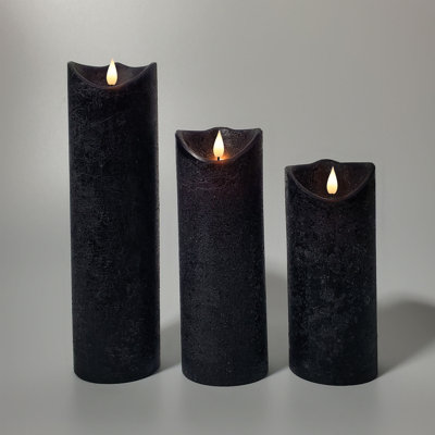 Battery Operated LED Wax Candles with 3D Wick Flame, Black - 3 Piece