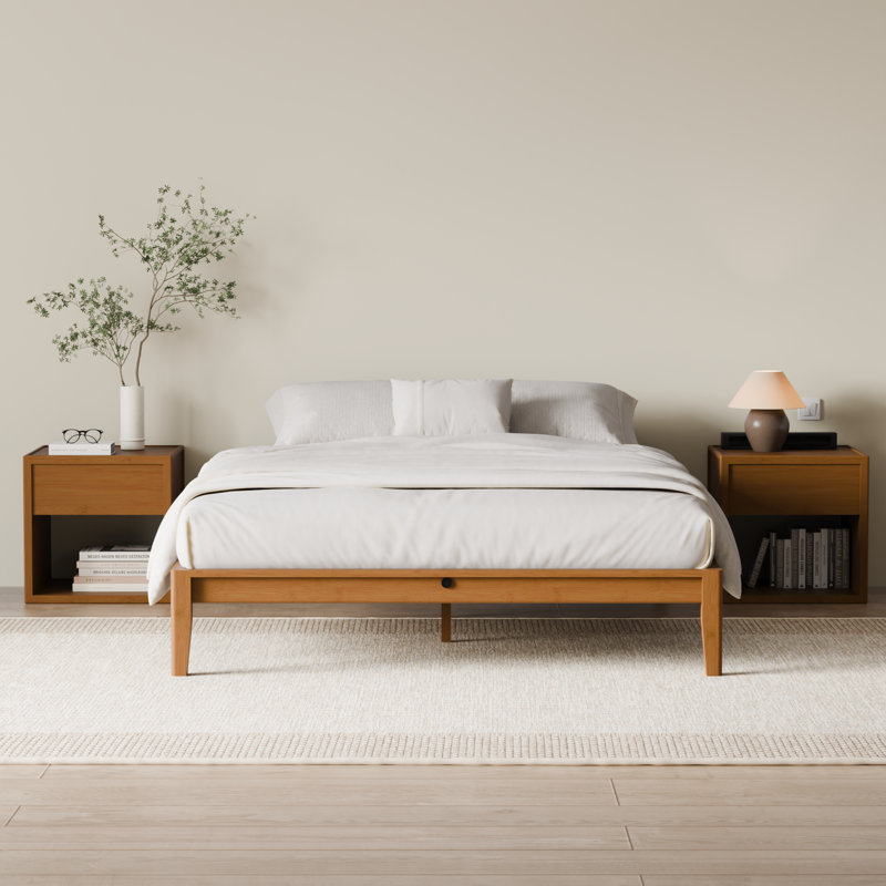 Queen Japanese Joinery Platform Bed Frame, Mid-Century Modern, Noise-Free Solid Bamboo Wood Sustainable, Sturdy Slat Support With Heavy Duty, Tool-Free Assembly, 10-Inch Storage