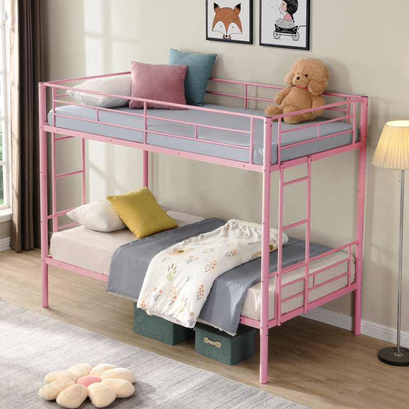 Metal Bunk Bed Pink Twin Over Twin, Pink