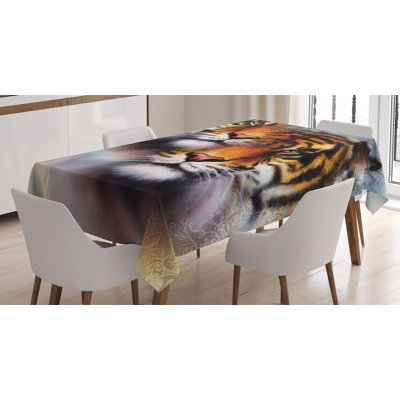 Nappe Ambesonne Safari, collage de tigre double exposition avec 2 images superposées de fond oriental Mandala, housse de table rectangulaire pour décor de cuisine de salle à manger, 52 po x 70 po, multicolore