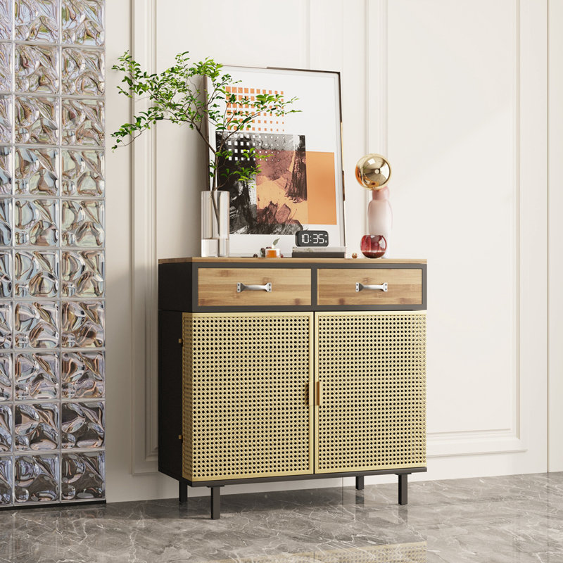 Armoire de rangement en faux bois à 2 tiroirs Eastbrook, Doré