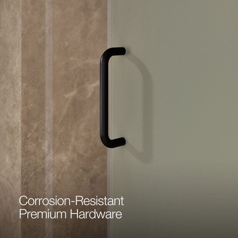 Elate Sliding Bath Door, 56-3/4-In H X 56-1/4 - 59-5/8-In W, With 1/4-In Thick Crystal Clear Glass, Black/Frosted