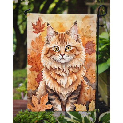 Chat en feuilles d'automne drapeau de jardin
