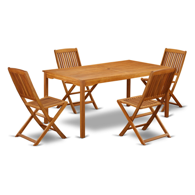 Ensemble de salle à manger d'extérieur 5 pièces comprenant une table rectangulaire en bois d'acacia et 4 chaises d'appoint pliantes, 36 po x 66 po, huile naturelle