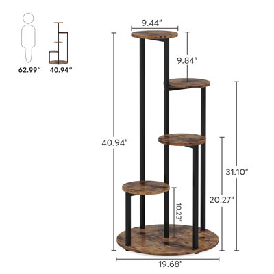 Support à plante à 5 niveaux pour plantes d'intérieur en pot, étagère à fleurs en bois avec structure en métal