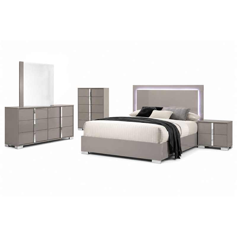 Ensemble de chambre à coucher pour grand lit complet 4 pièces Suni, gris taupe clair Suni