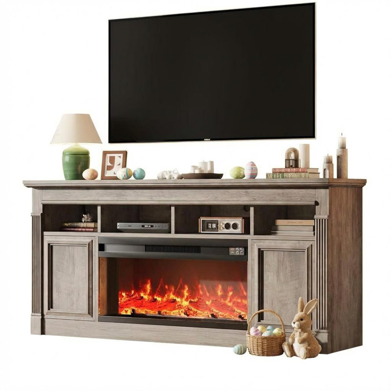 Unfinished TV Stand for TVs up to 75" with Fireplace Included