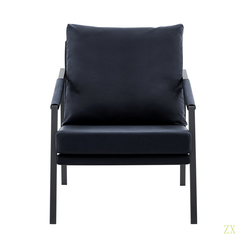 Fauteuil d'appoint moderne en similicuir, fauteuil rembourré simple avec structure en métal robuste, fauteuil de lecture industriel pour salon, chambre, bureau, salle d'attente
