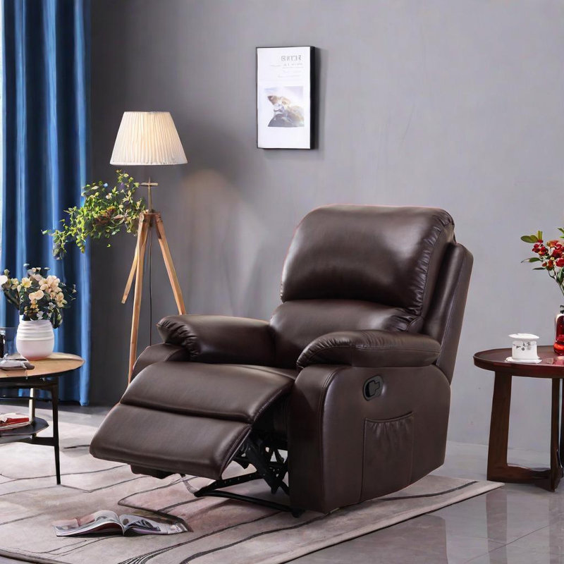 Kundani Faux Leather Swivel Recliner, Brown