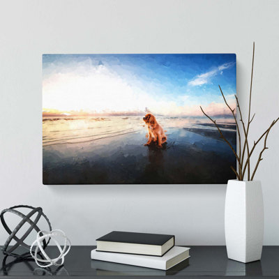 King Charles Spaniel upon the Beach - Wrapped Canvas