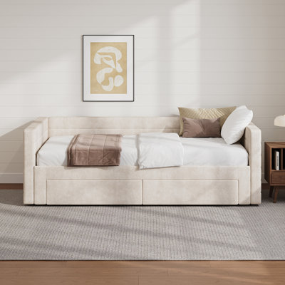 Lit de jour rembourré polyvalent en chenille avec couchette extensible et structure en métal robuste pour plus de confort et d'espace