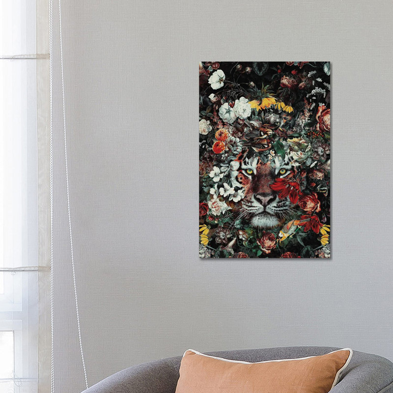 Flower Tiger Dark by Riza Peker - Wrapped Canvas Gallery-Wrapped Canvas Giclée, 66.04 cm H x 45.72 cm W