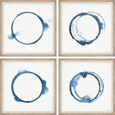 «Four Circle Blue Ink» par Marmont Hill - Ensemble de 4 reproductions de cadres photo simples