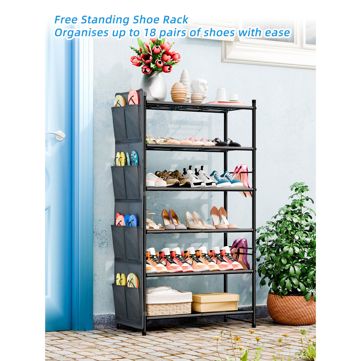 6-Tier Shoe Rack 24 Pair, Metal Shoe Organizer for Closet, Black