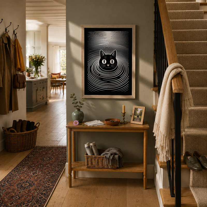 Hypnotic Cat Geometric - Framed Print, Oak, A3 - 42.0 x 29.7 cm