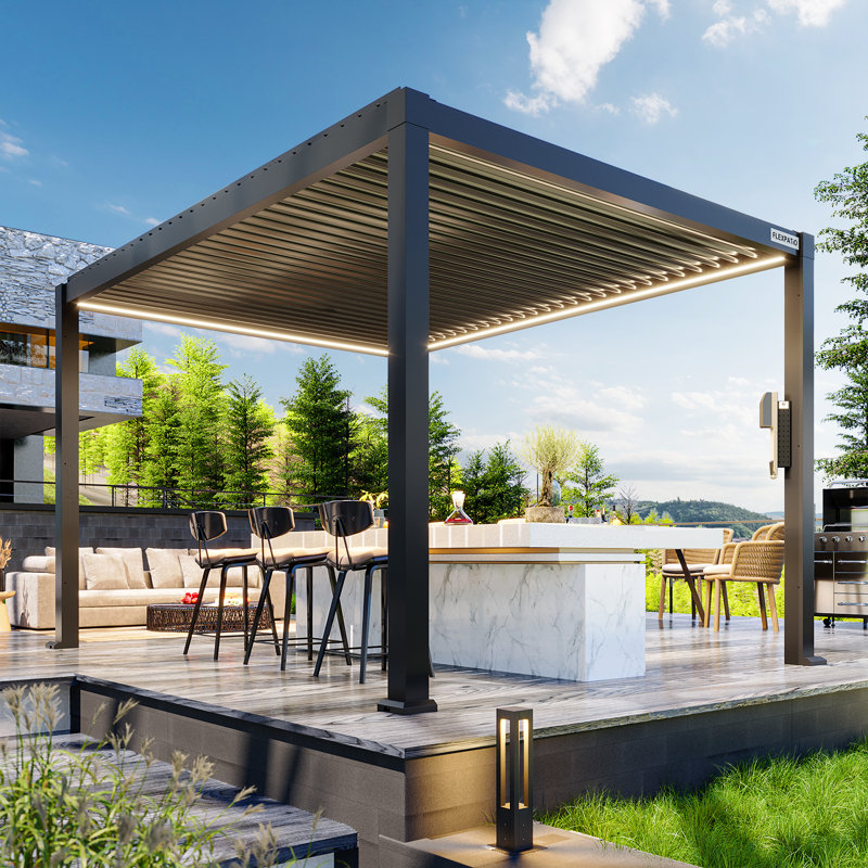 Flexpatio D POWER+ Motorized Pergola Outdoor Louvered Pergola, Aluminum Pergola For Patio, 13' W x 10' D, White
