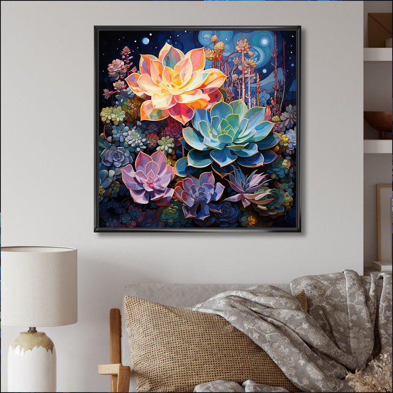 Vert succulent vert bleu II - impression, H 16 po x l 16 po x P 1 po, Cadre flottant noir