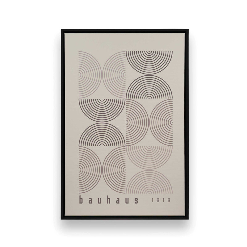 Affiche de composition Bauhaus, H 18,75 po x l 12,75 po, Beige / taupe chaud, Cadre flottant noir satiné