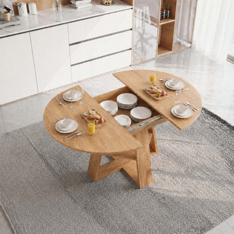 Table de salle à manger extensible moderne avec feuilles amovibles et tablette de rangement