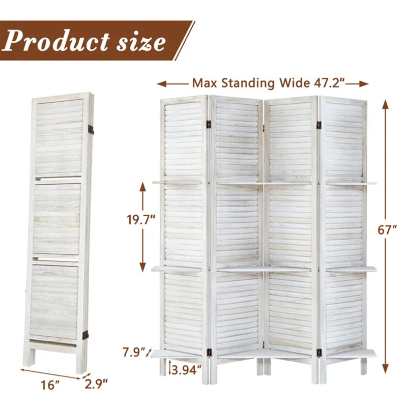 Paravents Artoria Panels avec tablettes pliantes et écrans d'intimité autoportants pour le bureau personnel, Blanc, 4