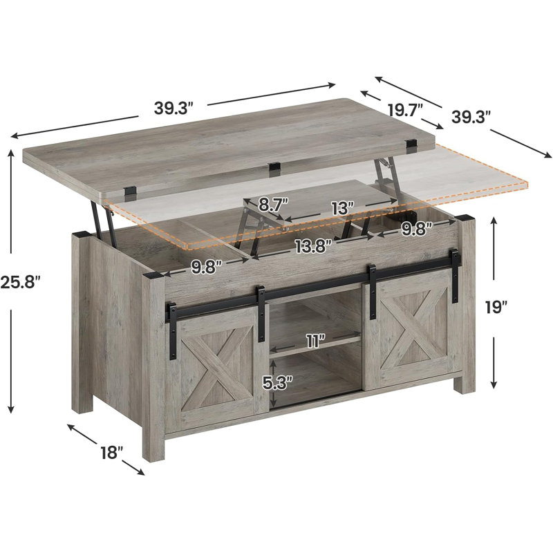 Table basse Lonan avec rangement et compartiment caché, Gris