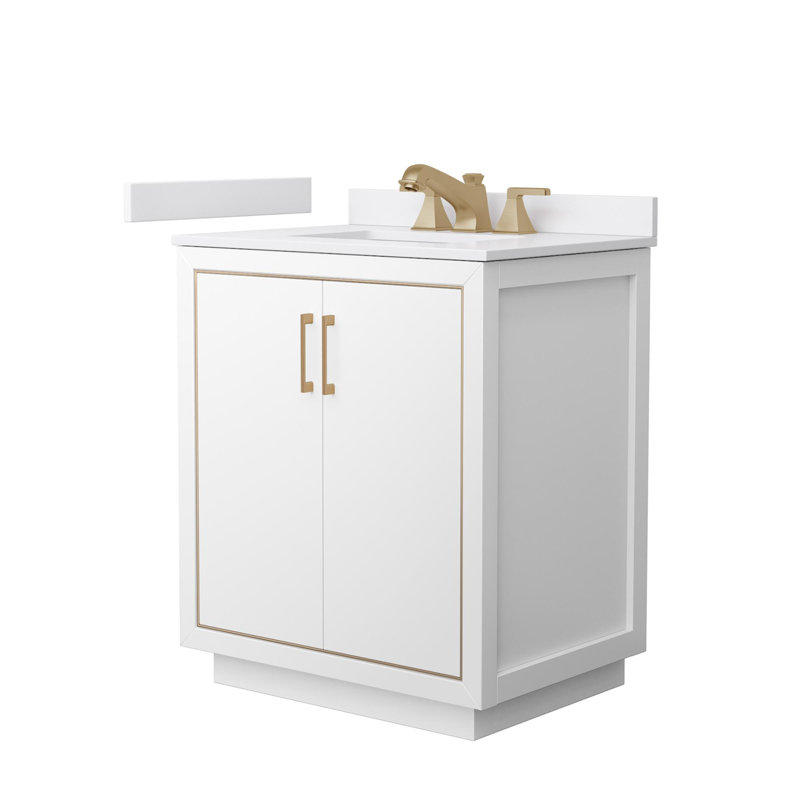 Icon 30" Freestanding Single Bathroom Vanity with Cultured Marble Top, White, Brushed Nickel, White Cultured Marble