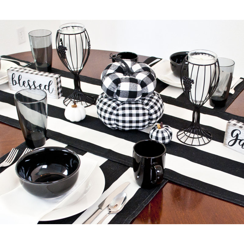 Cotton Black And White Stripe Table Runner, 88.5" x 17"