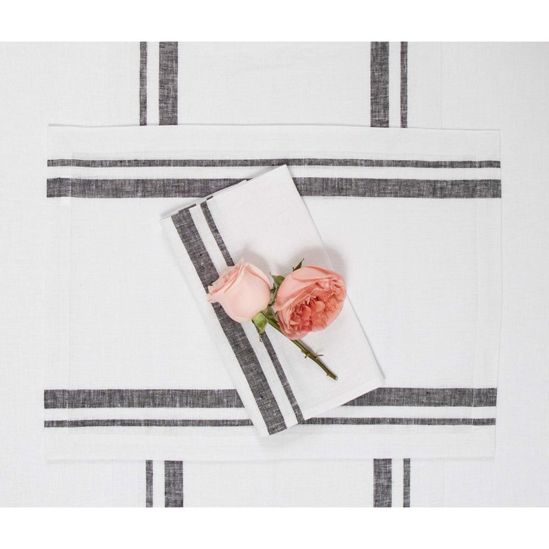 Black and White French Stripe Linen Placemats Set of 4
